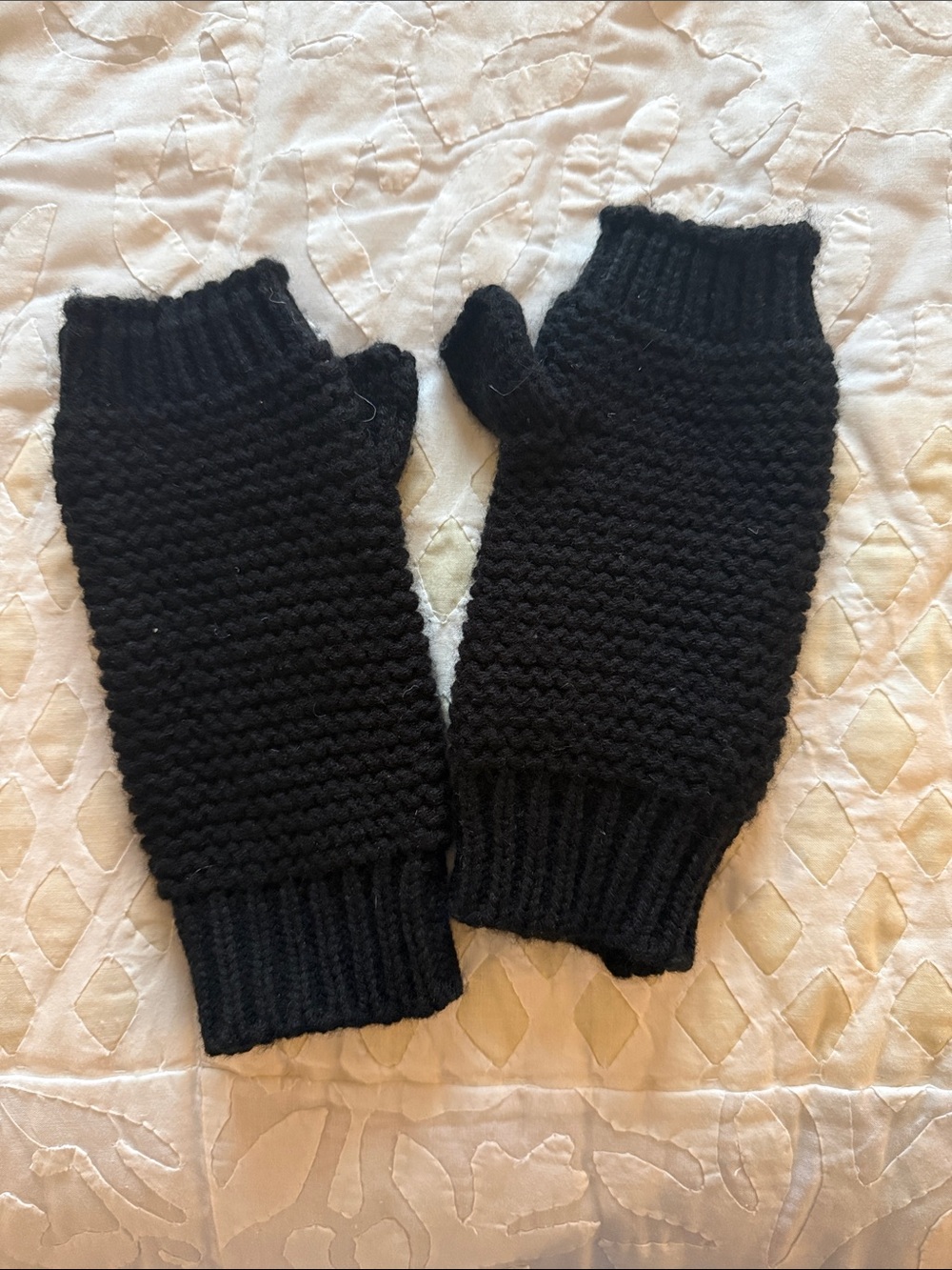 Black Knit Fingerless Mittens - Women's Sweater Accessory